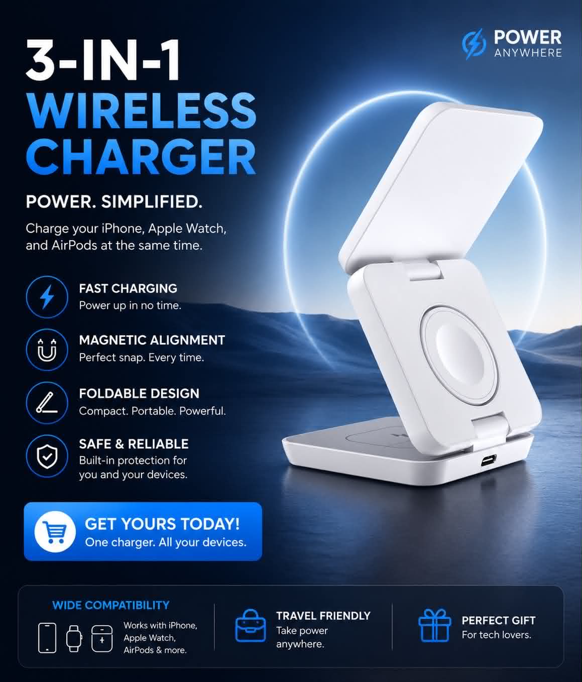 PMG Magnetic Wireless Charging & Folding Phone Stand