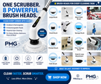 PMG Electric Spin Scrubber – Cordless Rechargeable Cleaning Brush with 8 Heads