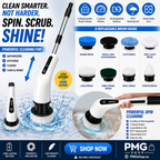 PMG Electric Spin Scrubber – Cordless Rechargeable Cleaning Brush with 8 Heads