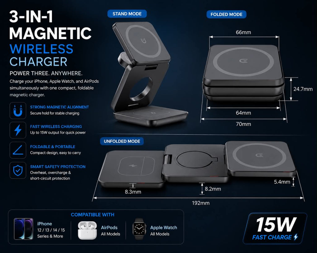 PMG Magnetic Wireless Charging & Folding Phone Stand
